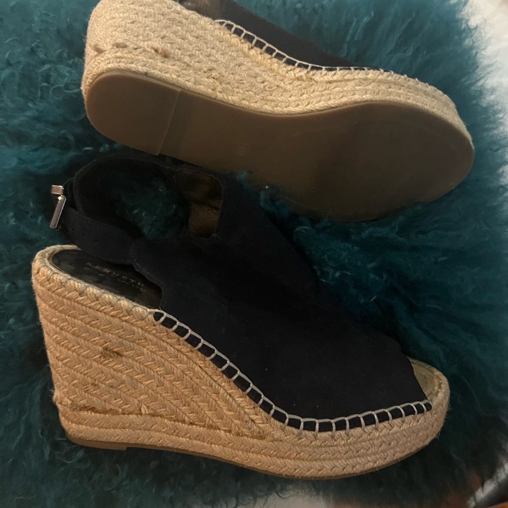 Suede navy wedges